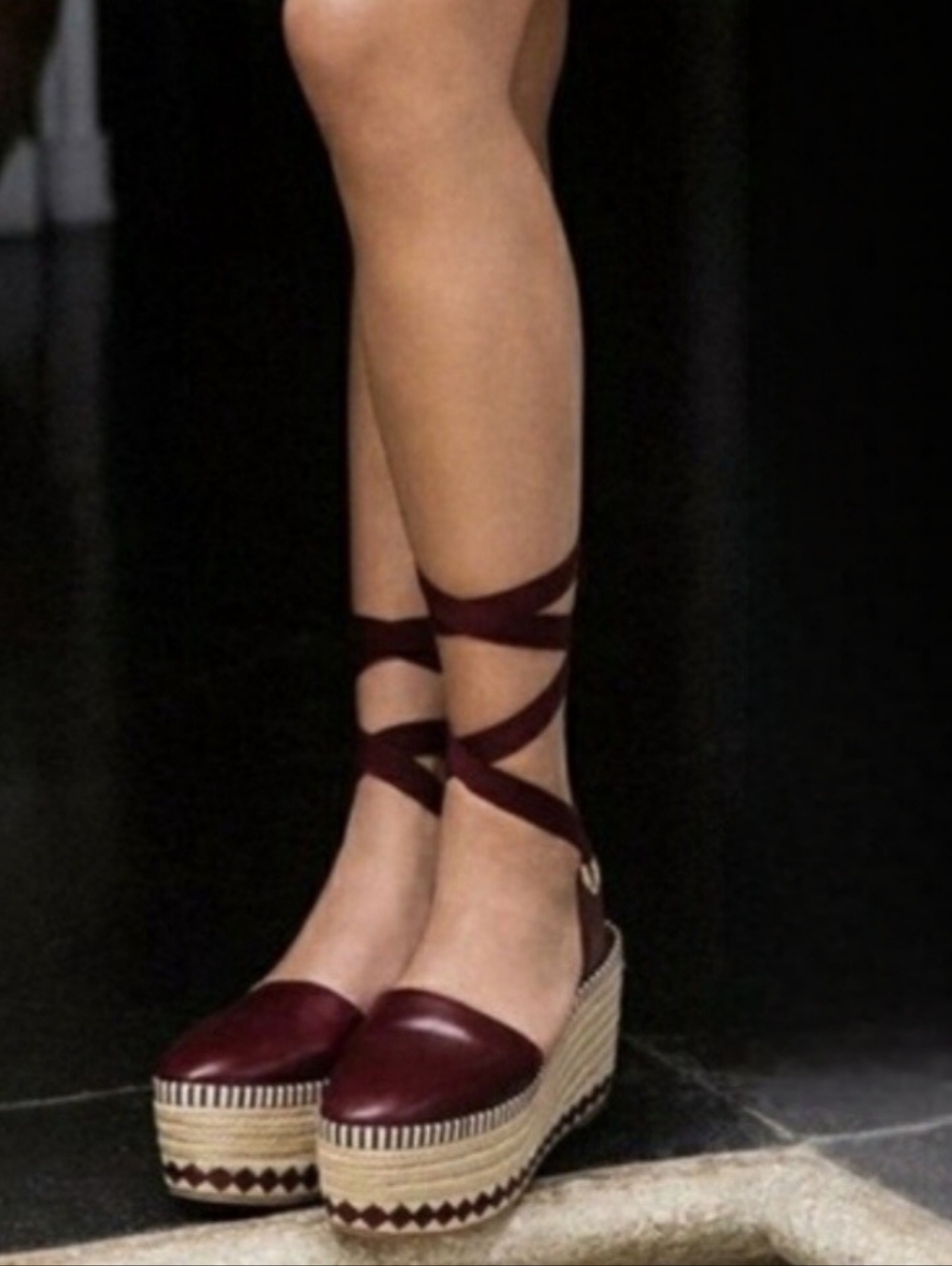 Tory Burch Espadrille Wedge Ankle-Tie Sandals - Port Royal Burgundy